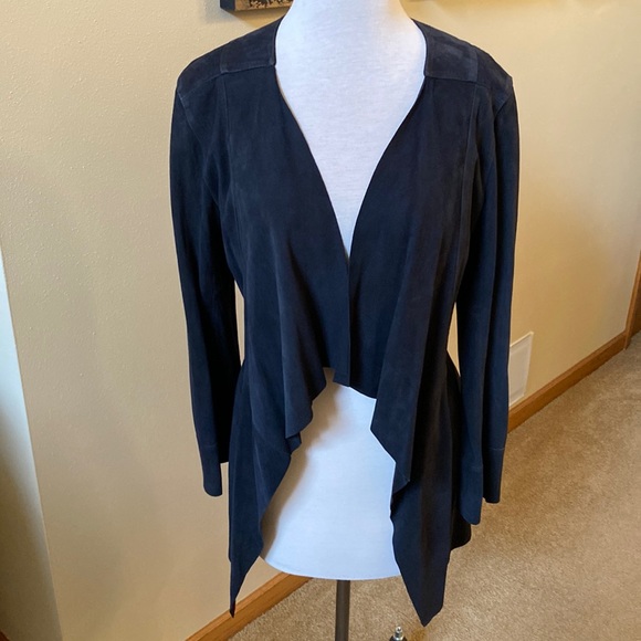 NWT black/navy Suede buttonless cardigan/jacket.